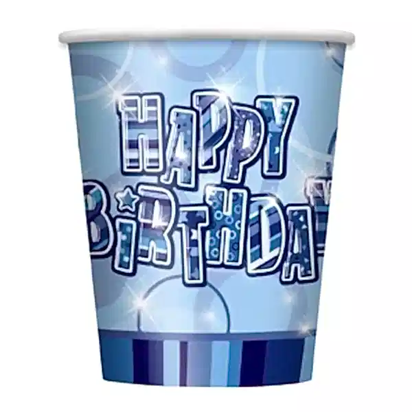 8 Happy Birthday Blau Glitz Geburtstag Pappbecher-0