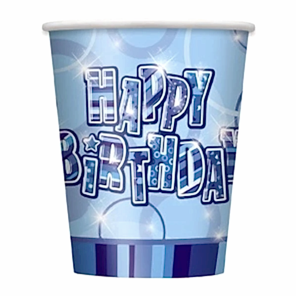 8 Happy Birthday Blau Glitz Geburtstag Pappbecher-0