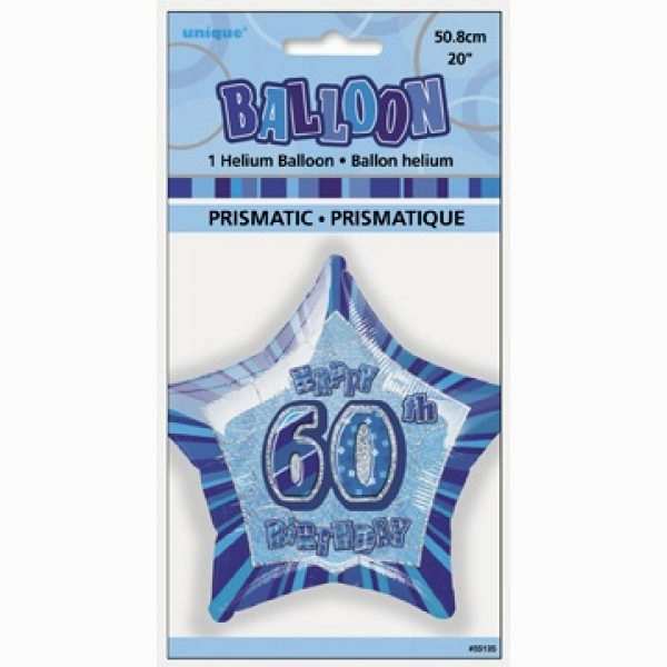 20" Happy 60 Birthday Blau Glitz Folienballon (50 cm)-2649