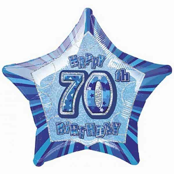 20" Happy 70 Birthday Blau Glitz Folienballon (50 cm)-0