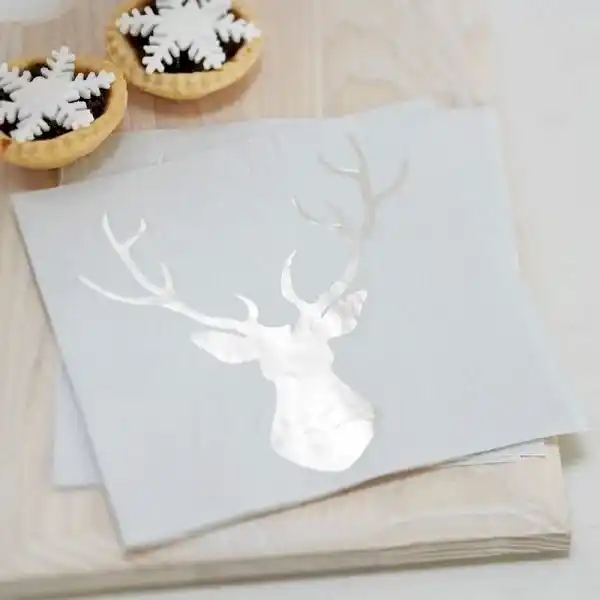 20 Silber Folien Hirsch Servietten Metallic Perfection-0