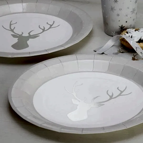 8 Silber Folien Hirsch Pappteller Metallic Perfection-0