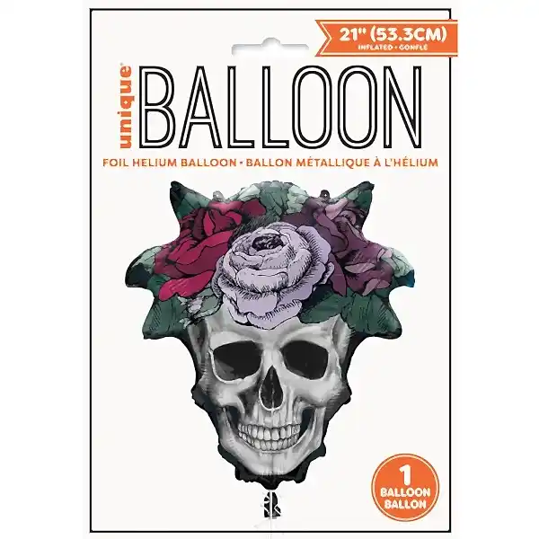 XL Halloween Lila Rose Skull Folienballon 53 cm